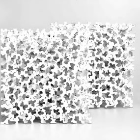 Cubo coral deslocado - 35 x 35 x 17 cm, branco - aço corten desenhado a fogo