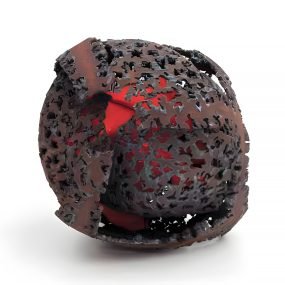 Esfera incadescente - 65 x 55 x 55 cm - oxidado vermelho, aço corten desenhado a fog