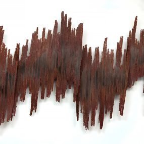 Relevo gráfico - 196 x 100 cm - oxidado e grafite, aço corten desenhado a fogo